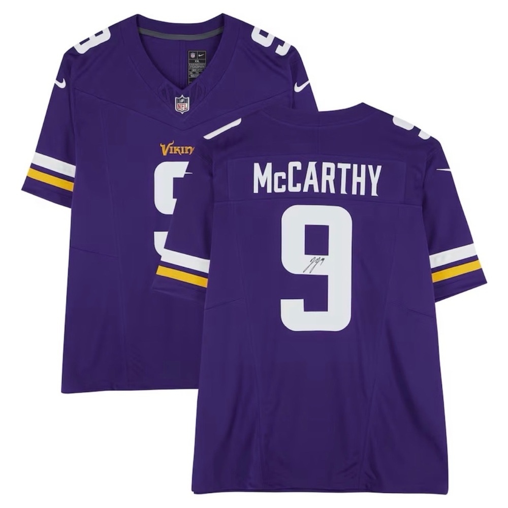 JJ McCarthy Autographed Purple Vikings Jersey Size Large - COA